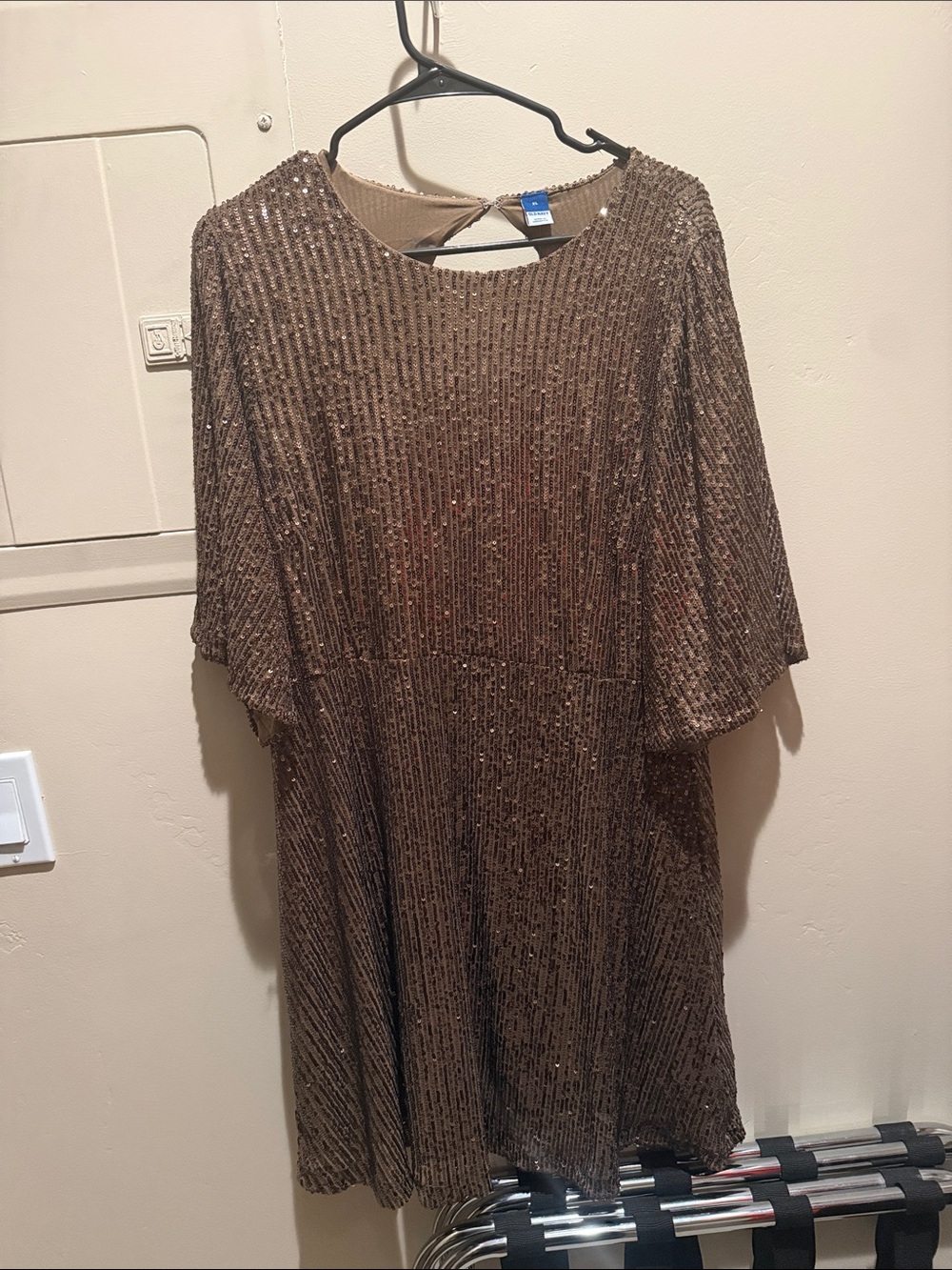 Old Navy Bronze Sequin Midi Dress with Flutter Sleeves